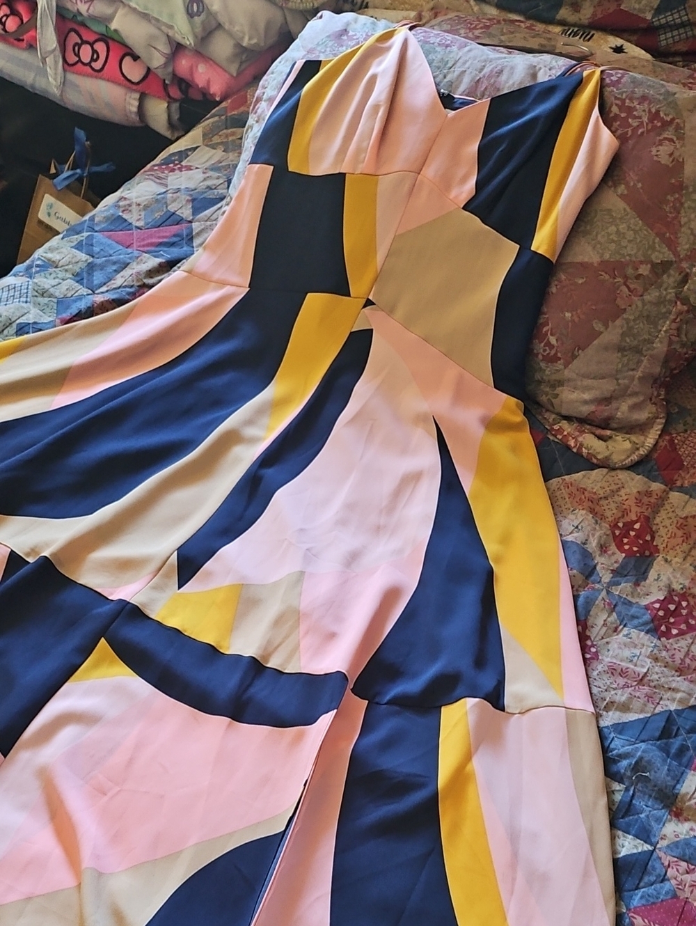 Bar III Abstract Colorblock Maxi Dress in Pink, Navy & Yellow